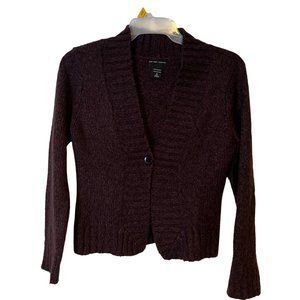 New York & Co Knit Crop Sweater Purple Ribbed Edges Long Sleeve One Button Women